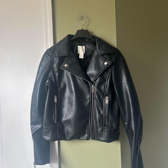 H&M Black Faux Leather Moto Biker Jacket Sz XS - Picture 7 of 9